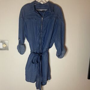 Gabrielle Union New York & Co Chambray Romper Long Sleeve Zip Tie Belt Size L